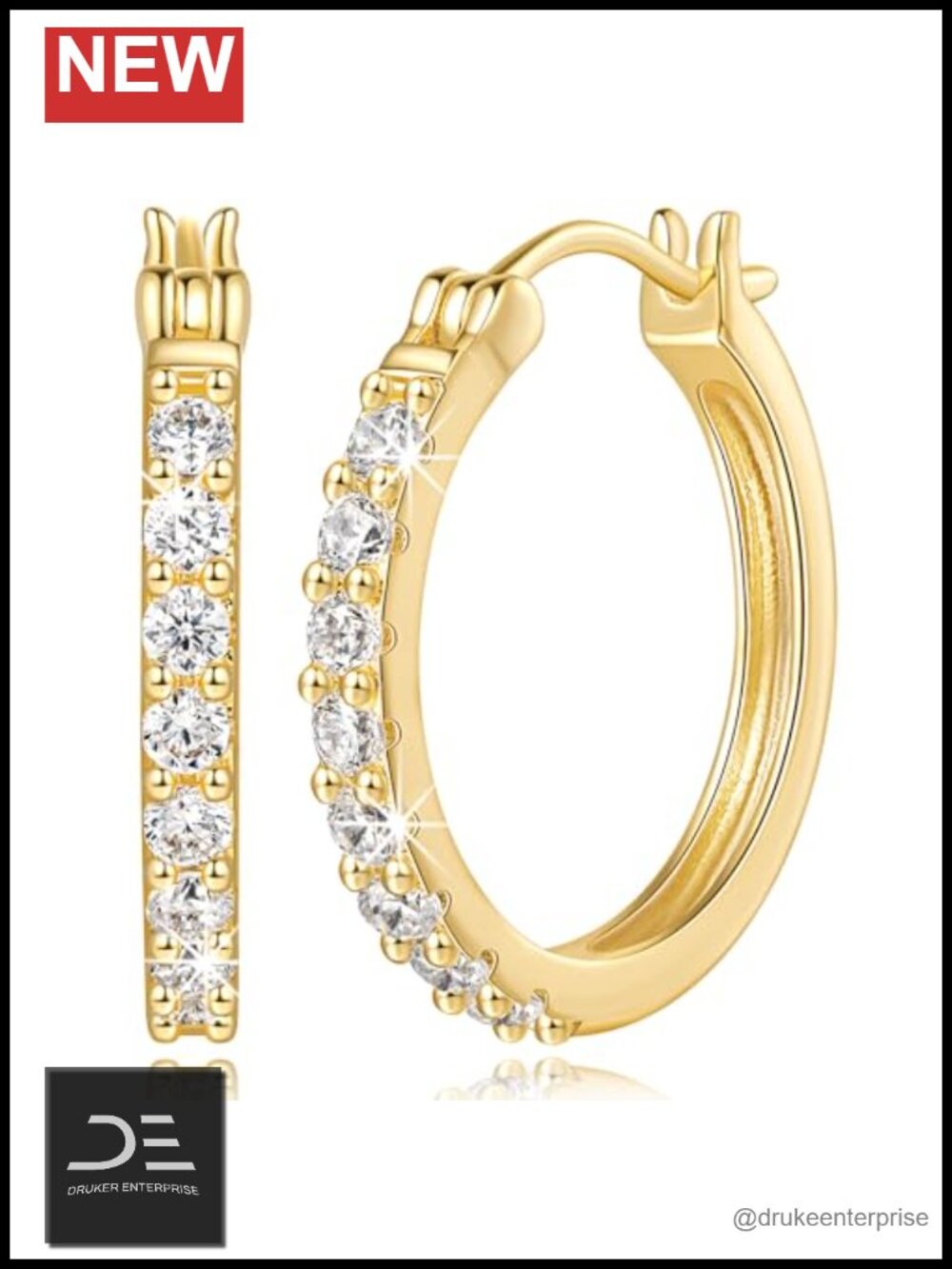14K Gold Hoop Earrings for Women with Cubic Zirconia Latch Back